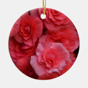 Lush Pink Double Begonia Ceramic Ornament