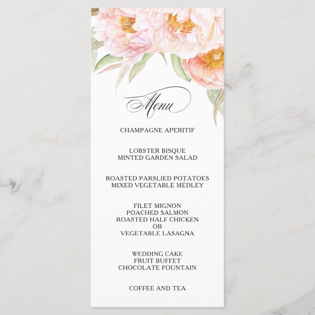 Lush Pink Peonies Floral Menu (Front)