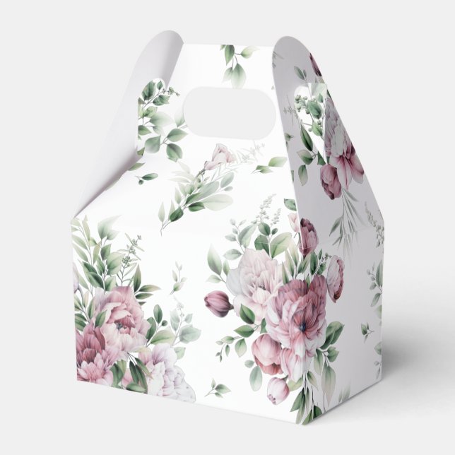 Lush Pink Peonies Greenery All Over Pattern Favour Box (Front Side)