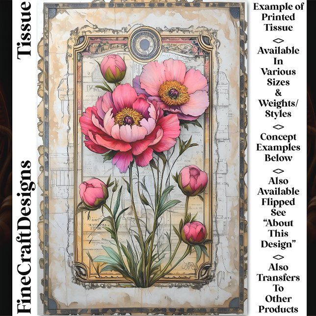 Lush Pink Peonies on Aged Parchment DA1L Decoupage Tissue Paper (Creator Uploaded)