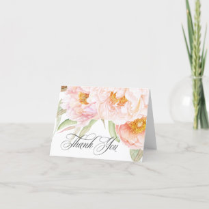 Lush Pink Peonies Watercolor Floral Thank You Card