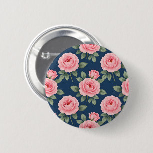 Lush pink roses botanical pattern 6 cm round badge