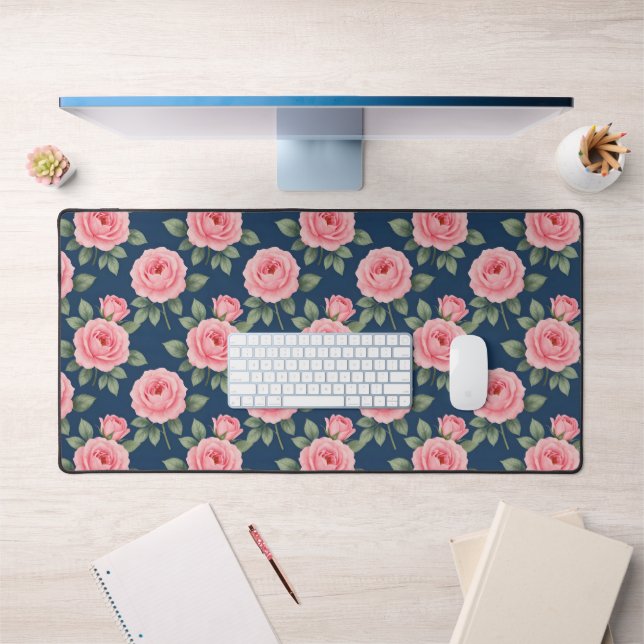 Lush pink roses botanical pattern desk mat (Office 1)