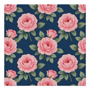 Lush pink roses botanical pattern poster