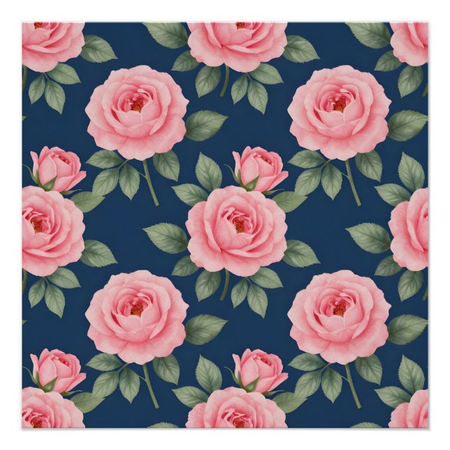 Lush pink roses botanical pattern poster (Front)