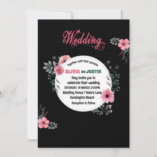 Lush pink Roses Romantic Wedding   Invitation (Front)