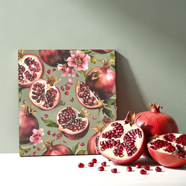 Lush Pomegranate Fruit and Flowers Pattern Ceramic Tile (Creator Uploaded)