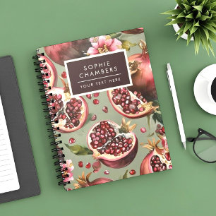 Lush Pomegranate Fruit and Flowers Pattern Notebook