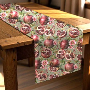 Lush Pomegranate Fruit and Flowers Pattern Short Table Runner