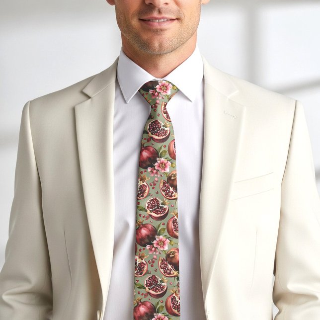 Lush Pomegranate Fruit and Flowers Pattern Tie (Creator Uploaded)