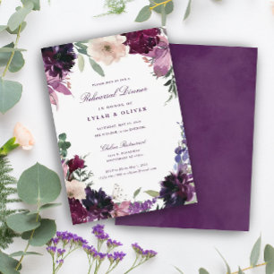 Lush Purple Flowers   Romantic Rehearsal Dinner In Invitation