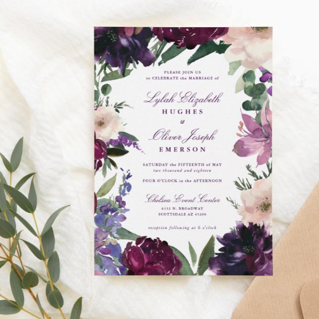 Lush Purple Flowers | Romantic Wedding Invitations (Creator Uploaded)
