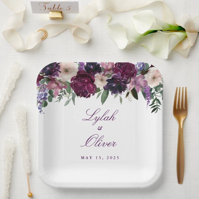 Lush Purple Flowers | Romantic Wedding Paper Plate (Wedding)