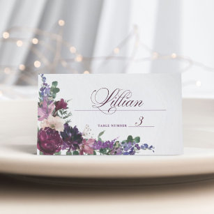 Lush Purple Flowers   Romantic Wedding Place Card