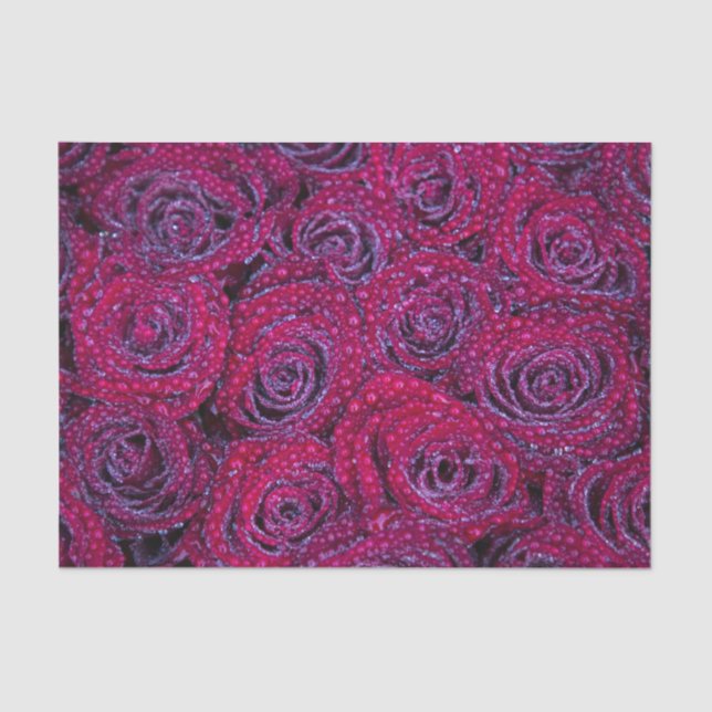 Lush Purple Roses and Rain Drops Tissue Paper (Front)