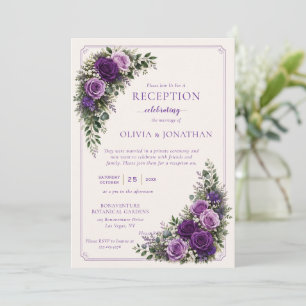 Lush Purple Roses Reception Only Wedding   Invitation