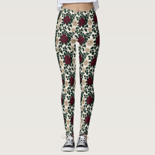 Lush Red And Burgundy Roses With Dark Green Leaves Leggings