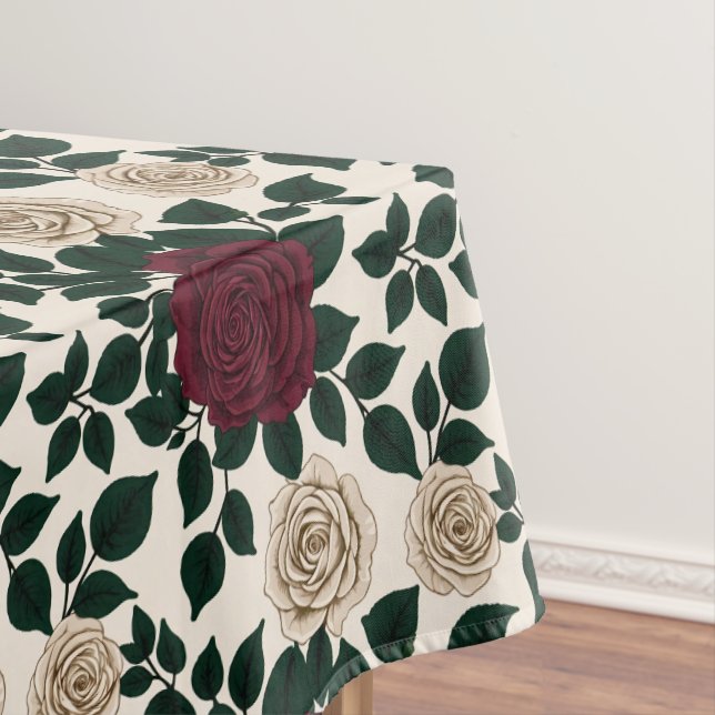 Lush Red And Burgundy Roses With Dark Green Leaves Tablecloth (In Situ)