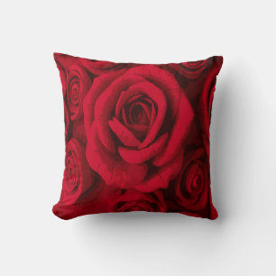 Lush Red Rose Bouquet Floral Design Cushion