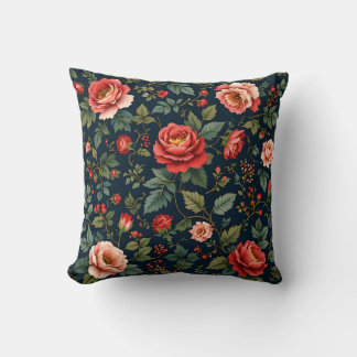 Lush Red Rose Garden Pattern.Modern Outdoor Cushion