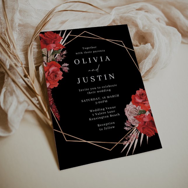 Lush Red Roses Romantic Wedding  Invitation (Creator Uploaded)