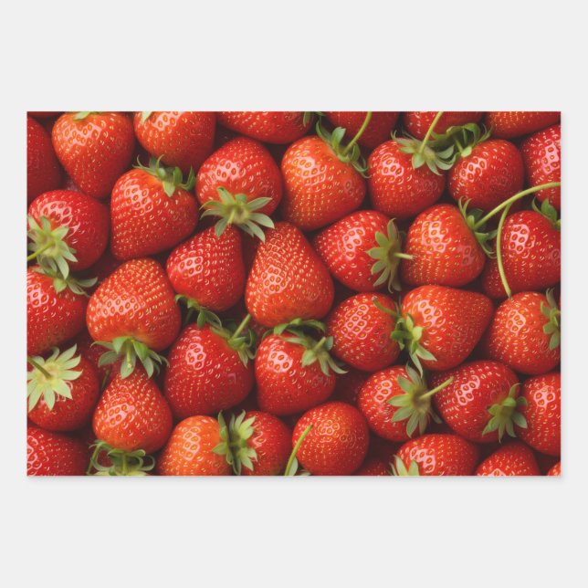 Lush, Ripe Strawberry Field Close-up Pattern Wrapping Paper Sheet (Front)