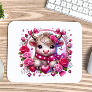 Lush Roses Highland Cow Valentines Mouse Pad