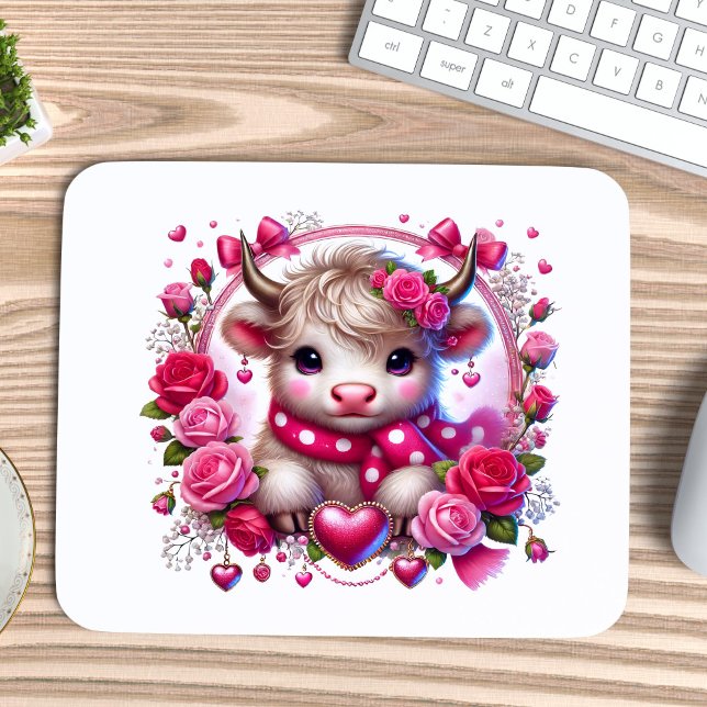 Lush Roses Highland Cow Valentines Mouse Pad (Creator Uploaded)