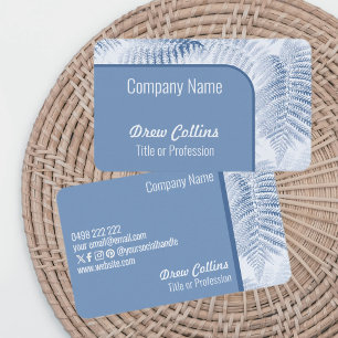 Lush Serene Blue Ferns Curved Border Business Card