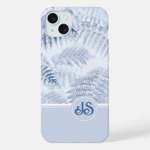 Lush Serene Blue Ferns Monogram Initials  iPhone 15 Plus Case