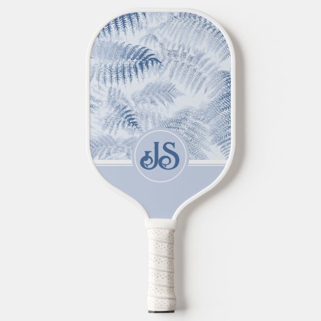 Lush Serene Blue Ferns Monogram Initials  Pickleball Paddle (Front)