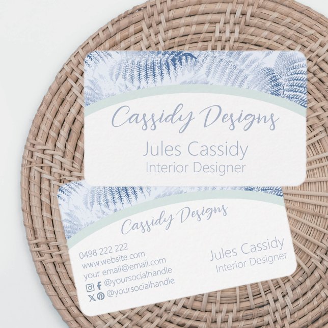 Lush Serene Blue Ferns on Arch Business Card (Creator Uploaded)