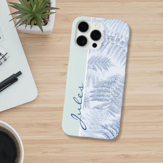 Lush Serene Blue Ferns on Green Case-Mate iPhone Case (Creator Uploaded)