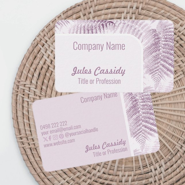Lush Serene Pink Ferns Curved Border Business Card (Creator Uploaded)