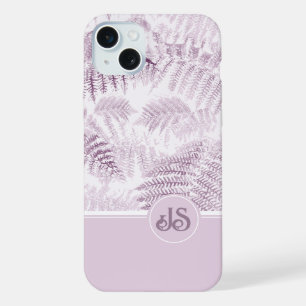 Lush Serene Pink Ferns Monogram Initials  iPhone 15 Plus Case