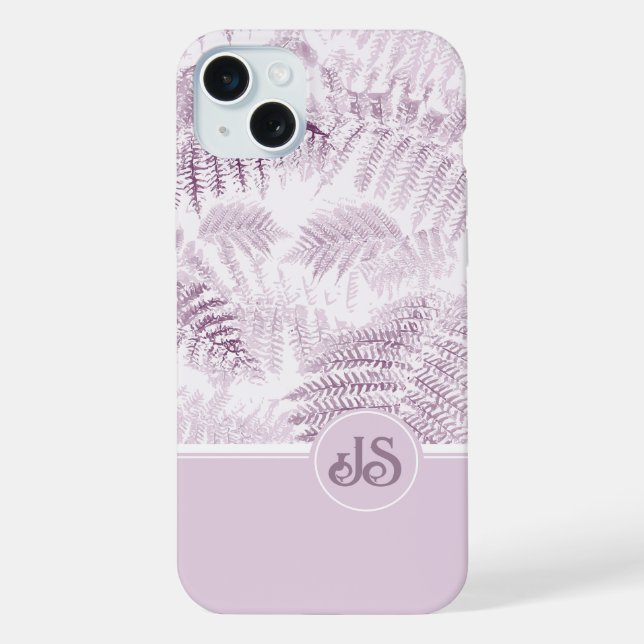 Lush Serene Pink Ferns Monogram Initials  iPhone Case (Back)