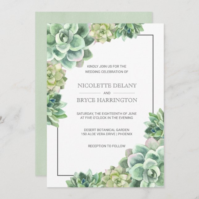 Lush Succulent Frame Wedding Invitation (Front/Back)
