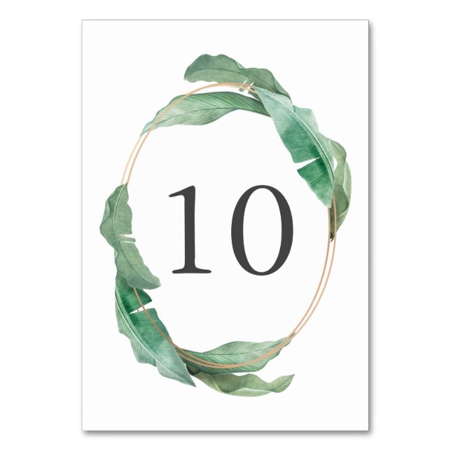 Lush Tropical Banana Leaves Foliage Table Number (Front)