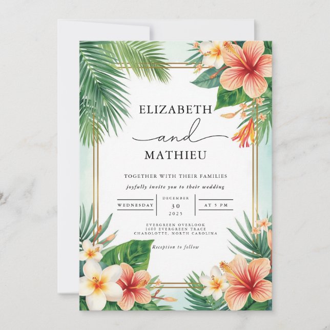Lush Tropical Bloom Arch Wedding Invitation (Front)