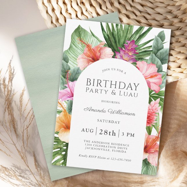 Lush Tropical Floral Birthday Party and Luau Invitation (Creator Uploaded)