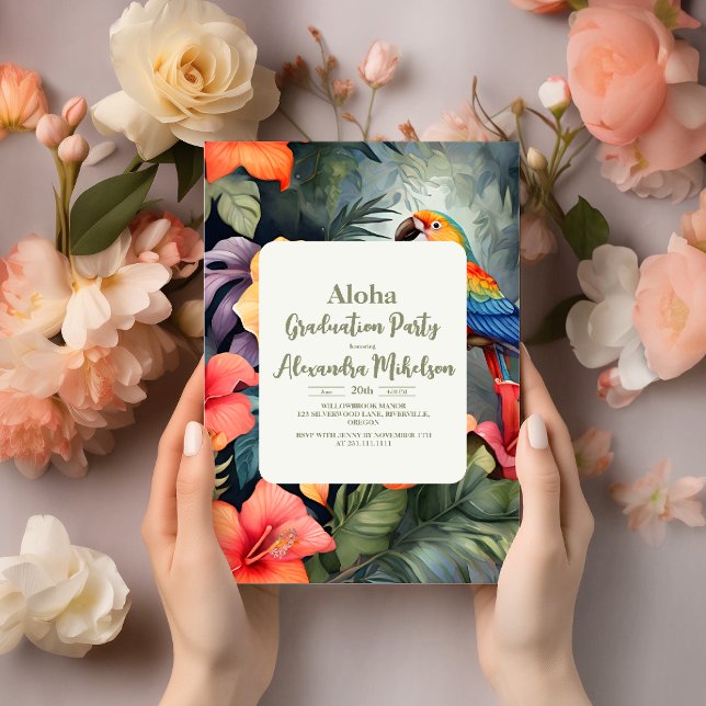 Lush Tropical Floral Graduation Party and Luau Invitation (Creator Uploaded)