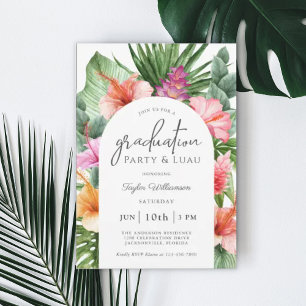 Lush Tropical Floral Graduation Party and Luau Invitation