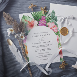 Lush Tropical Floral Watercolor QR Code Wedding Invitation