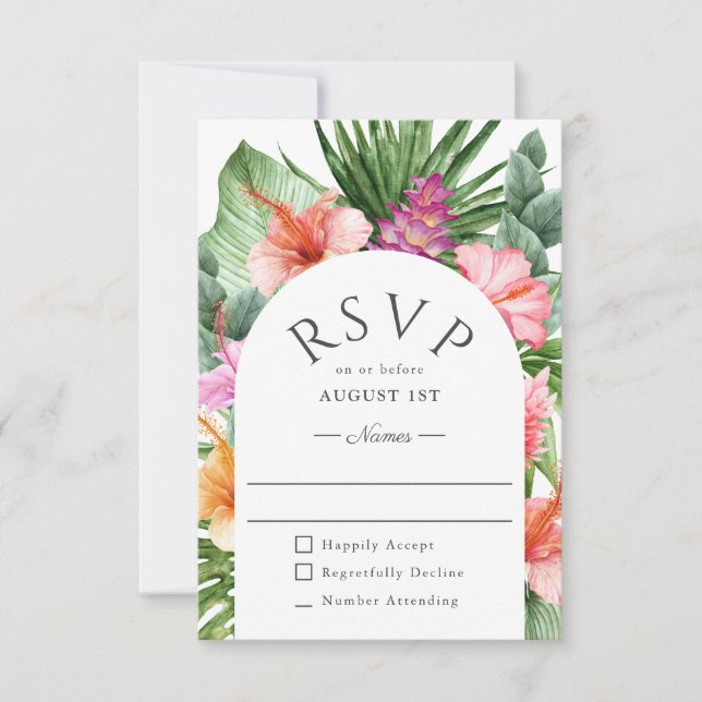 Lush Tropical Floral Wedding RSVP (Front)