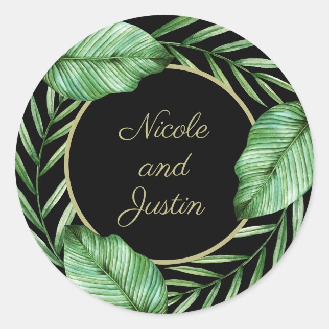 Lush Tropical Greenery Botanical Classic Round Sticker (Front)