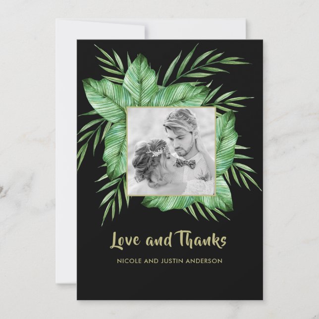 Lush Tropical Greenery Photo Thank You Card (Front)