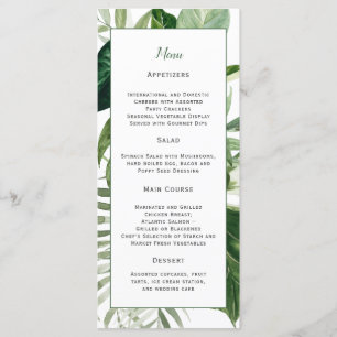 Lush Tropical Greenery Wedding Menu