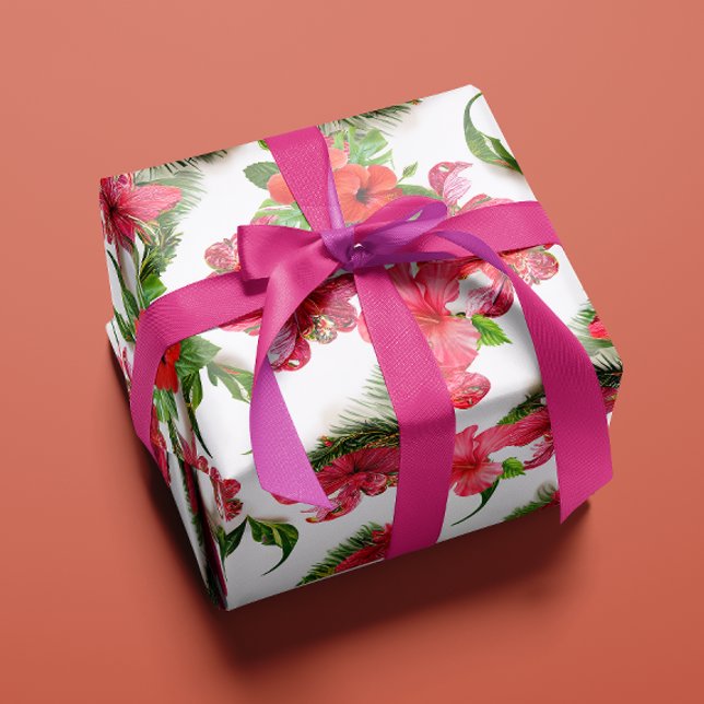 Lush Tropical Hawaiian Hibiscus Floral Botanicals Wrapping Paper (Creator Uploaded)