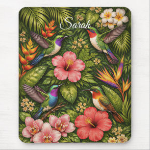 Lush Tropical Hummingbird Botanical Personalised Mouse Pad