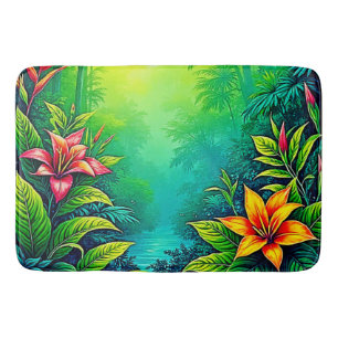 Lush Tropical Jungle Oasis Design Bath Mat
